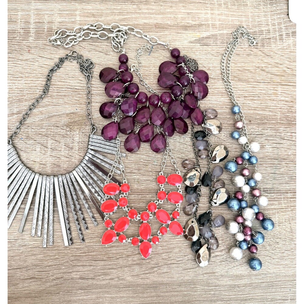 Paparazzi Statement Necklace Lot 5  Pearl Fringe Pink Purple Silver Costume
